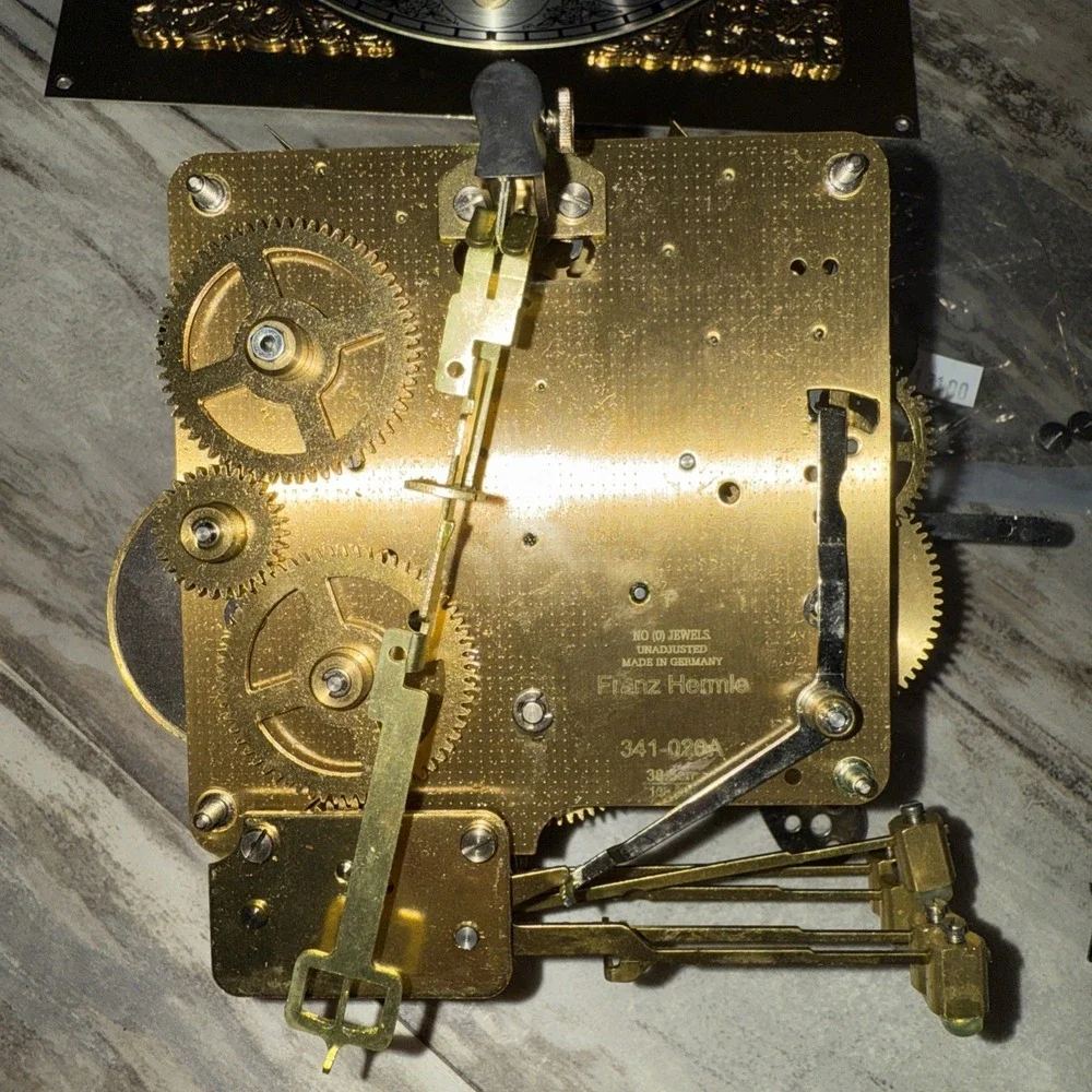 Vintage Grandfather Clock Parts Lot Emperor Face Frank Hermle Movement Hands Key